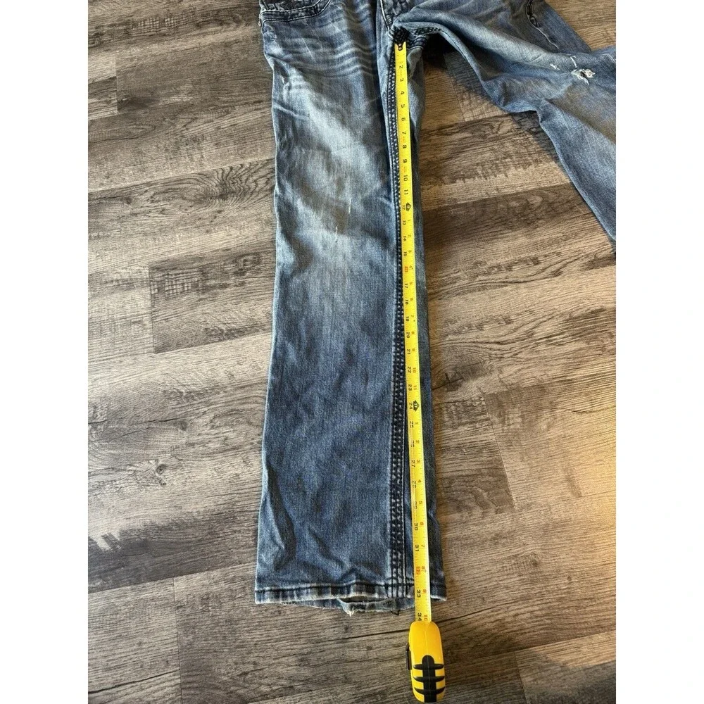 Rock Revival Chuck Straight Jeans Blue Heavy Stitch Distressed Mens Size 38x33